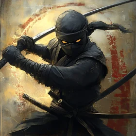 Masked Ninja with Swords Illustration