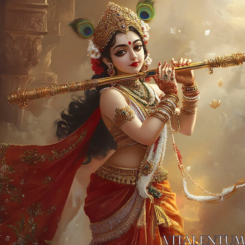 Serene Portrait of Woman with Flute AI Image