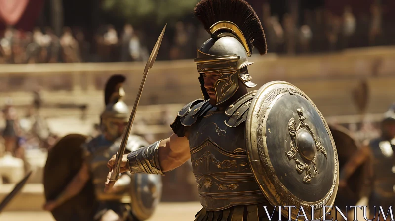 Ancient Roman Warrior with Spear and Shield AI Image