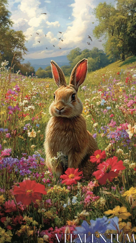 AI ART Bunny in a Colorful Flower Field