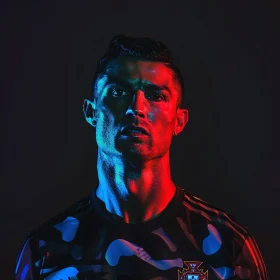 Intense Cristiano Ronaldo Portrait with Bold Lighting