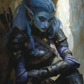 Blue-Haired Elf Warrior in Armor