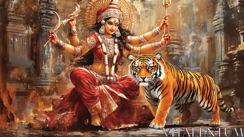 AI ART Goddess and Tiger: A Spiritual Depiction