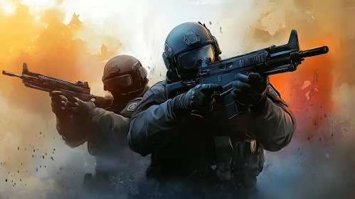 Tactical Soldiers with Guns Illustration