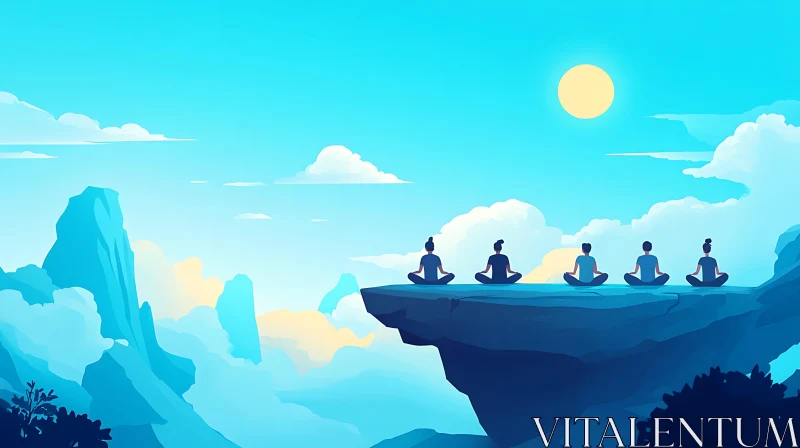 Cliffside Meditation: A Peaceful Yoga Gathering AI Image