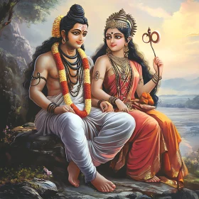 Divine Couple in Traditional Indian Setting