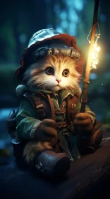Captivating Cat Illustration with Fishing Torch | Unreal Engine Style