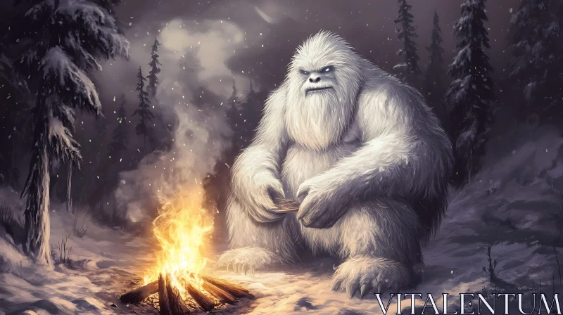 AI ART Winter Yeti Warming by Fire