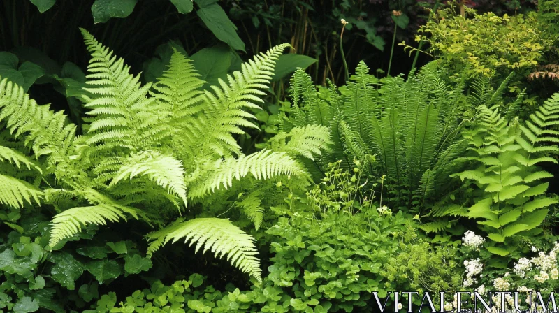 AI ART Diverse Ferns in a Verdant Garden Setting