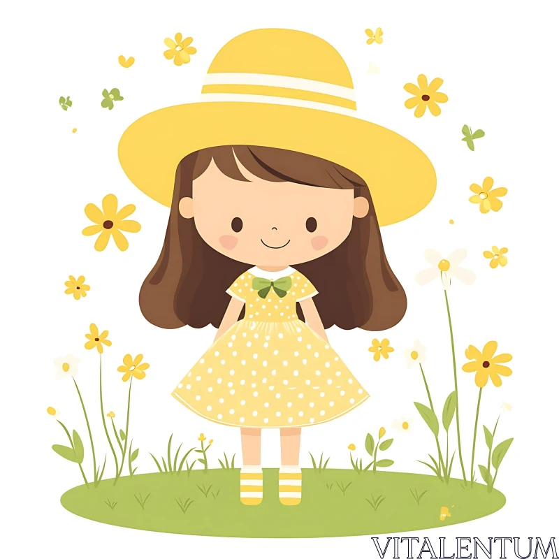 AI ART Girl in Yellow Hat with Flowers