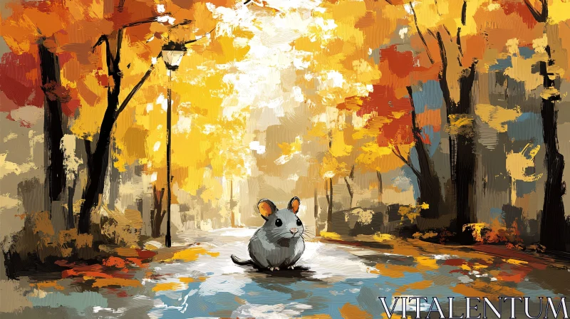 Autumn Forest with Mouse Painting AI Image