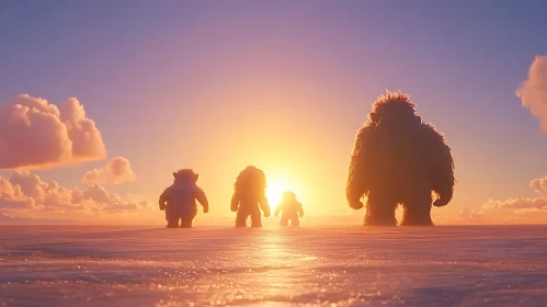 Silhouetted Yetis at Dusk