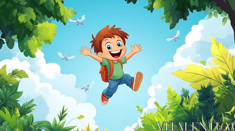 Happy Boy Jumping in Nature AI Image