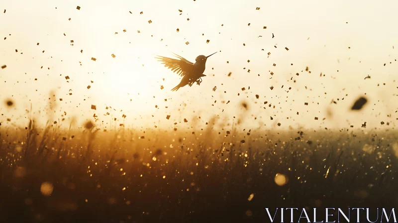 Golden Hour Bird Silhouette AI Image