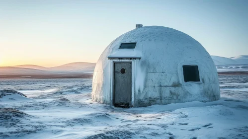 Snow House in Vast Winter Landscape