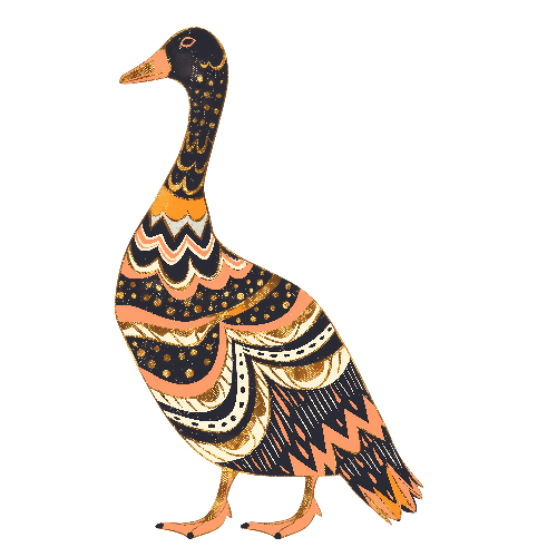 Stylized Goose T-Shirt Design in Black, Gold, and Peach POD Design