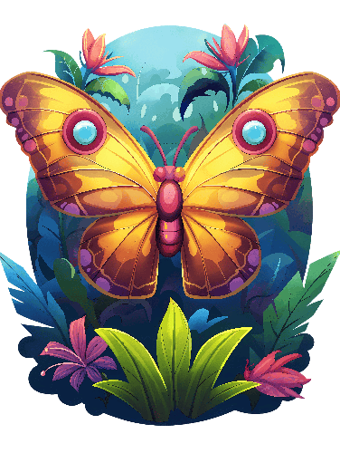 Whimsical Cartoon Butterfly Illustration with Colorful Wings