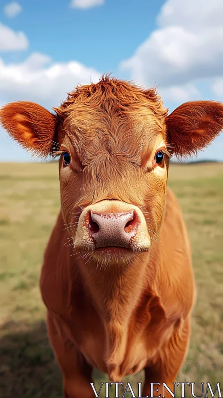 Young Cow in Pasture AI Image