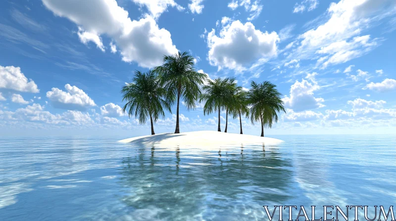 AI ART Serene Tropical Island with Palm Trees