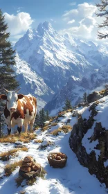 Alpine Cow and Bread Display