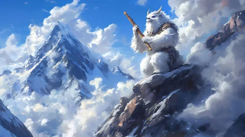 Snowy Yeti Playing Flute on Peak