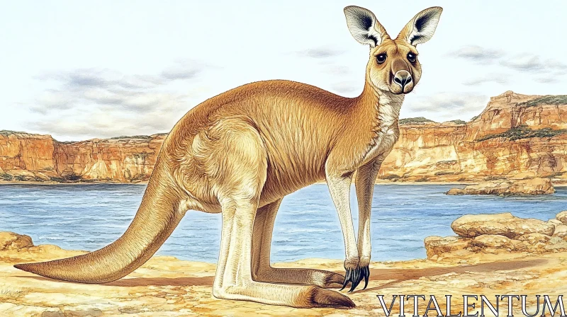 Kangaroo in a Scenic Landscape AI Image