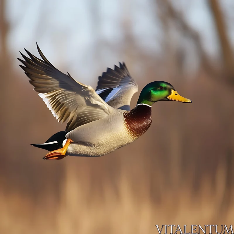 Flying Mallard Duck Close-up AI Image