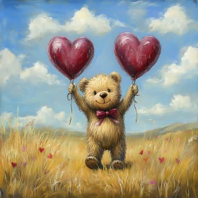 Whimsical Teddy Bear with Love Balloons