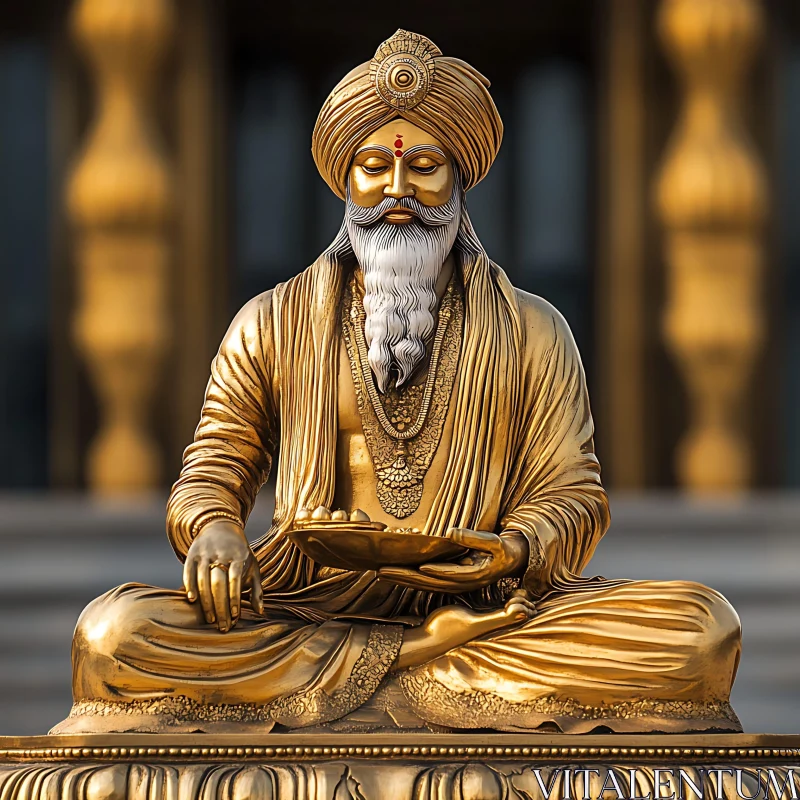 Golden Meditative Figure with Turban AI Image