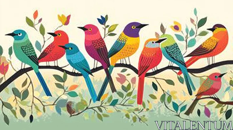 AI ART Vibrant Birds and Flowers Artwork