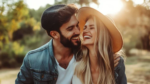 Laughing Couple in a Warm Embrace