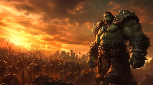 Green Orc Warrior with Army
