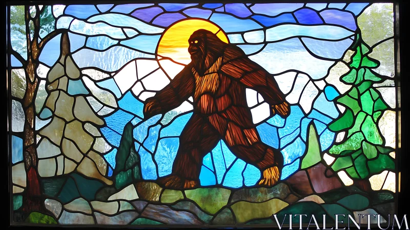 AI ART Sasquatch in Stained Glass