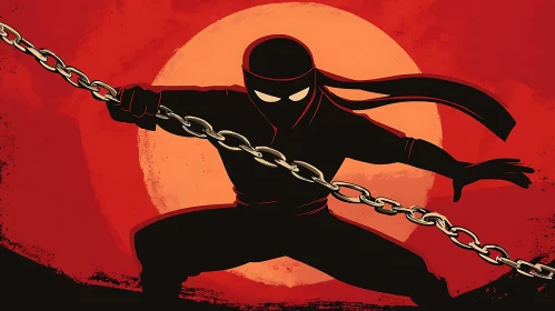 Ninja Silhouette with Chain