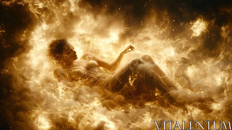 Surreal Woman Enveloped in Fiery Clouds AI Image