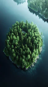 Aerial View of Forested Island in Calm Lake