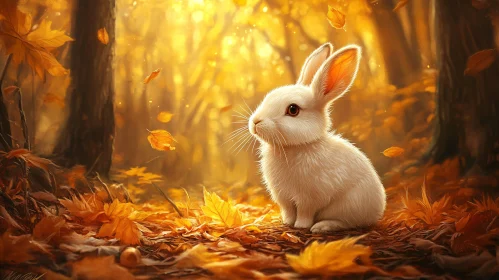 Autumn Leaves with a White Rabbit