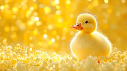 Adorable Duckling in Golden Surroundings