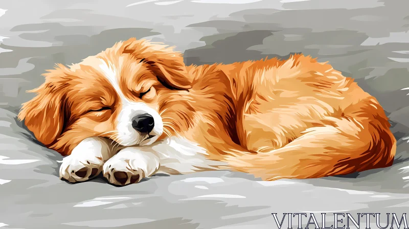 AI ART Adorable Sleeping Puppy on a Soft Blanket