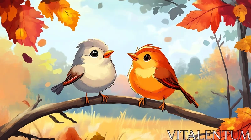 Two Birds Enjoying the Autumn Season AI Image