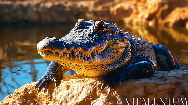 Crocodile on a Sunlit Rock AI Image