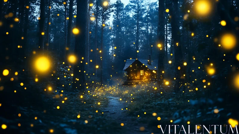 AI ART Firefly Light Cabin in the Woods