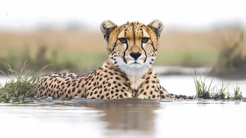 Cheetah in Tranquil Water Habitat