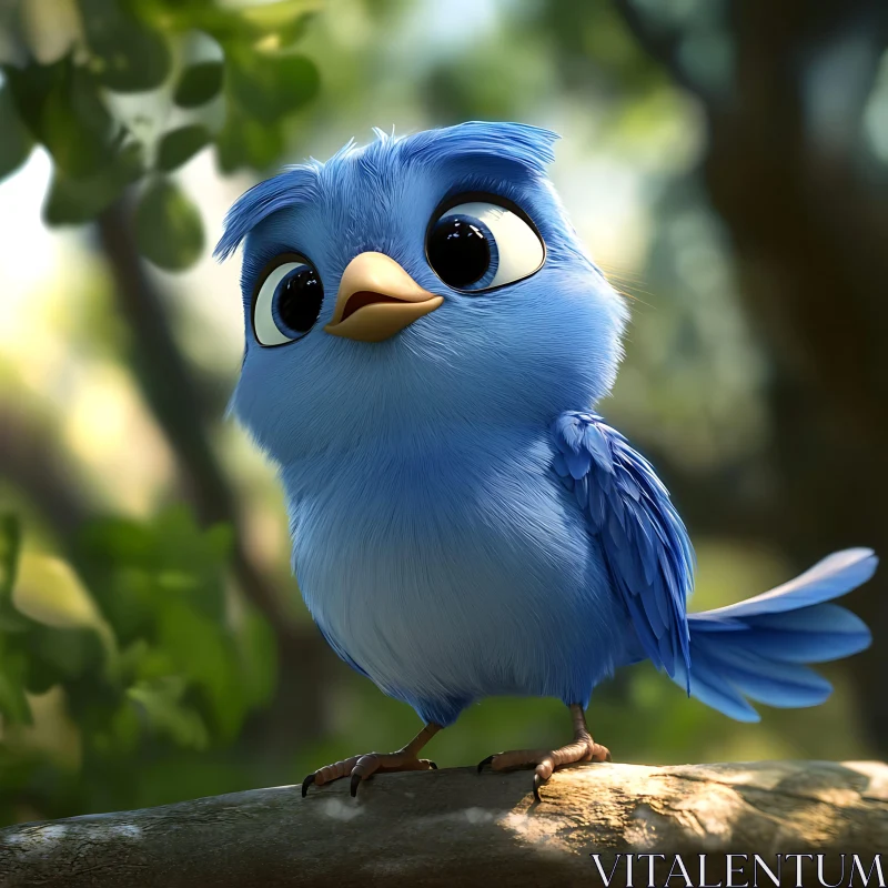 AI ART Cartoon Blue Bird on a Branch