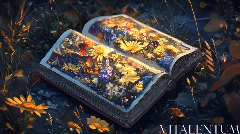 AI ART Open Book with Wildflowers