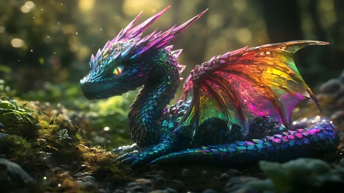 Crystalline Dragon Resting in Forest Glade