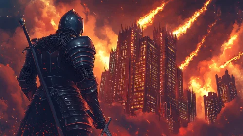 Armored Knight Facing Inferno City