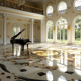 Luxurious Sunlit Room Featuring a Grand Piano