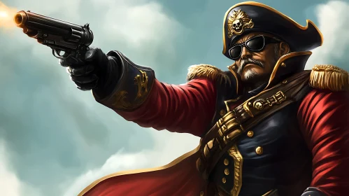 Pirate Captain Aims His Gun