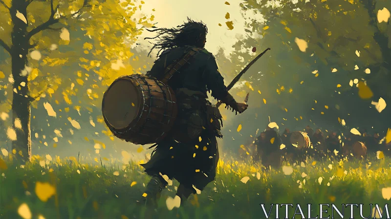 AI ART Man with drum in forest